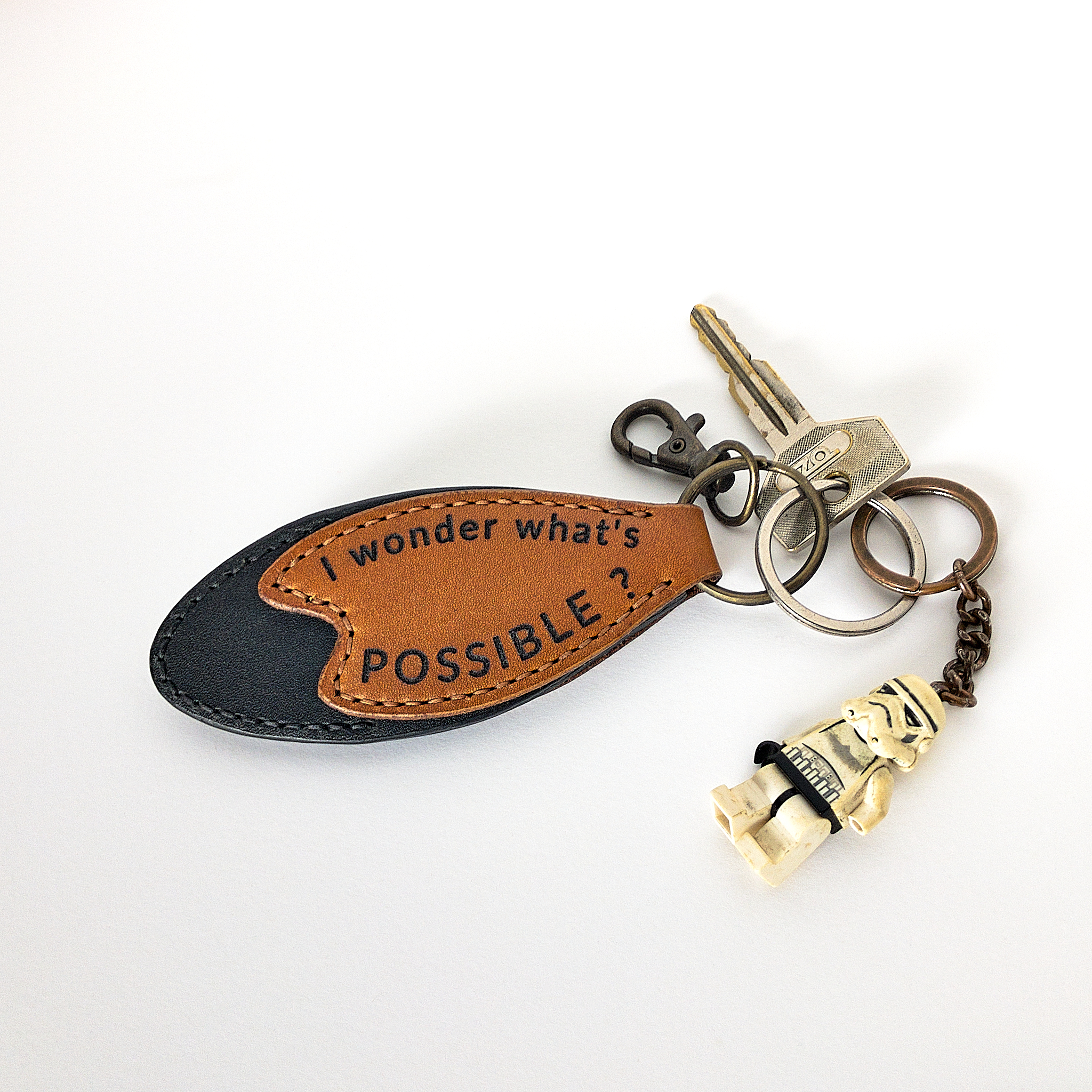 I wonder what's possible. Leather keyring by Bob Gilmour, Australia - Gilmour Design.